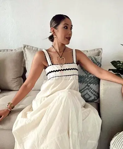 Brand New ZARA Cream/Black Square Neck Strappy Boho Maxi Dress Cotton Woven Size M RRP 290