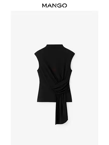 Black Sleeveless Draped Top from Mango - Size M