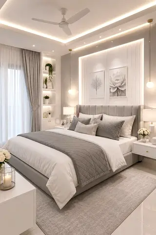 Brand new customised Modern upholstered queen bed  - light grey