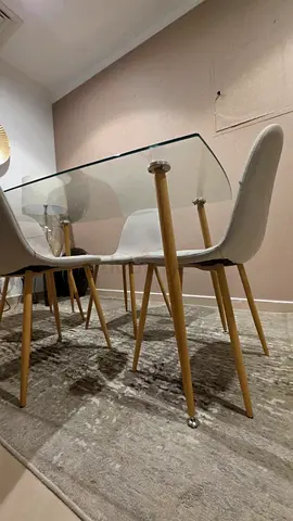 Glass Top Dining Table with 4 Modern Chairs - Good Condition