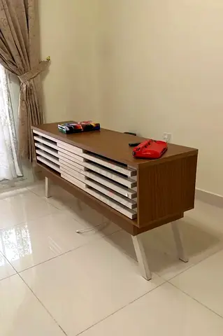 Modern Wood TV Console / Entertainment Unit with Slatted Front
