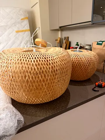 Set of 2 Woven Rattan Pendant Ceiling Lamps - Natural Finish