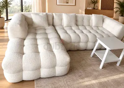 Large White Modular Bouclé Sectional Sofa Corner