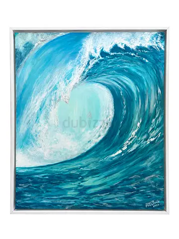 Original Seascape Painting - Large Wave in Blue Tones (Framed)