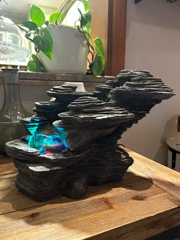 Zen Natural Flowing River Water Feature (Resin) with LED Light - Dark Gray Stone - 38 x 19 x 25 cm