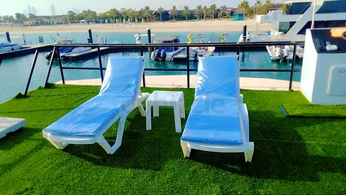 Set of 2 Outdoor Sun Loungers with Side Table - Good Condition