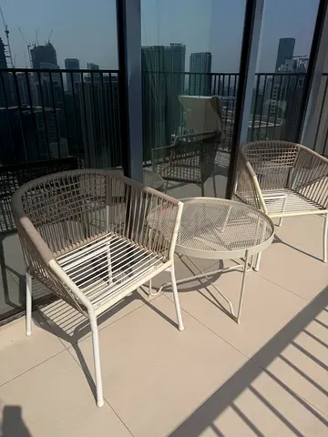 Set of 2 Outdoor Balcony Chairs with Small Round Table - White