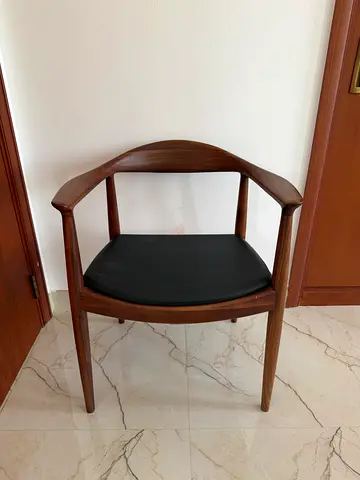 Mid-century Wooden Dining Chair with Black Seat - Good Used Condition