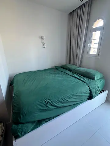 White single bed frame (167cm / 210cm) with under-bed storage & mattress - good condition