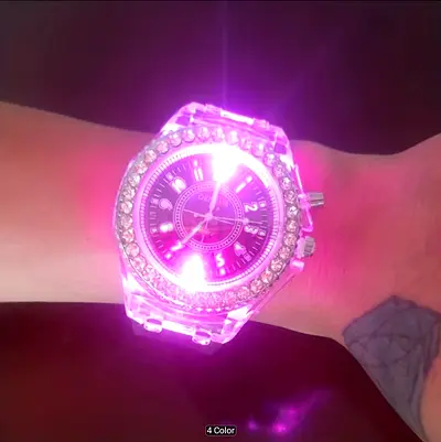 Clear LED Crystal-Trim Women's Fashion Watch (Pink Light) - Good Condition