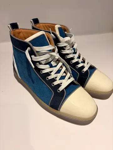 Christian Louboutin Mens Fun Louis Flat Ludwig Blue White High Top Sneaker 43.5