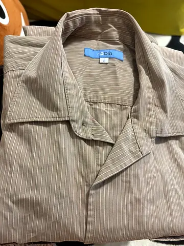 Men's beige striped long sleeve shirt - size M (good condition)