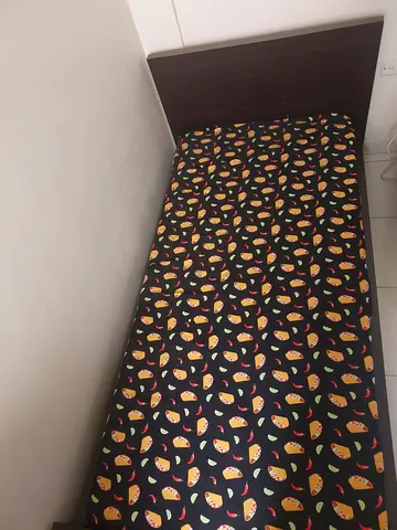 Single bed with mattress - good condition, fun patterned cover