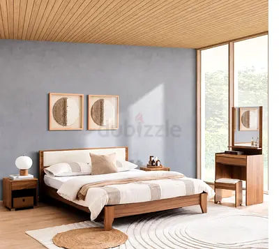 King Size Bedroom Set – Wooden Bed, 2 Bedside Tables, Dressing Table & Stool (Set)