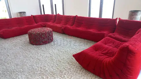 21stC Red "Togo" U Shape Sofa Set