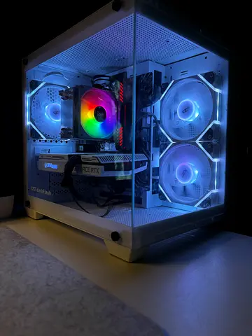 White RGB Gaming Desktop PC with RTX GPU and Tempered Glass Case