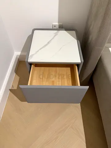 2pc. Modern Drawer Bedside Table with Marble Top