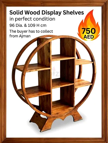 Round solid wood bookcase- shelves