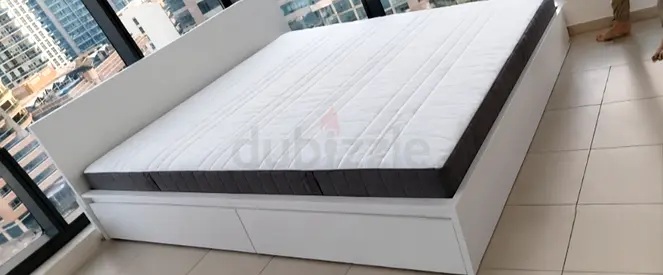 Ikea king size bed with mattress and storage drawers