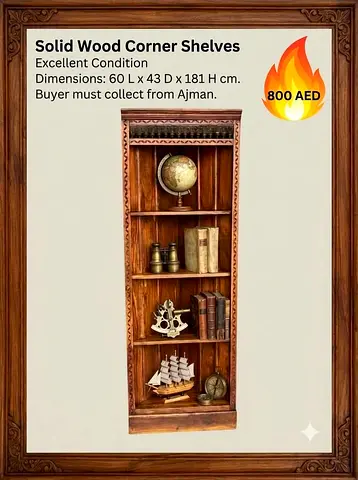 Solid wood corner bookcase- open display shelves