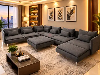 Premium U-Shape Sofa Set
Beautiful modern corner sofa with large seating area and separate ottoman.