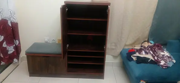 Wooden shoe cabinet with storage bench - good used condition