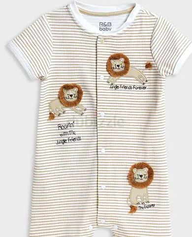 Baby hat and short-sleeve romper with lion appliqué, size newborn/0-3M