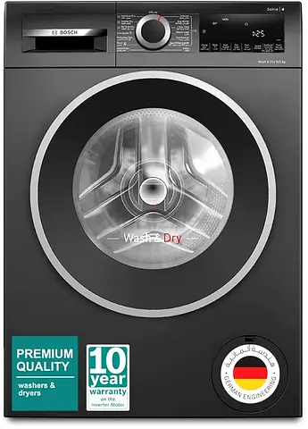 BOSCH Series 4 Washer Dryer, 9/5kg, Large LED display, ActiveWater Plus,1400 RPM, Black