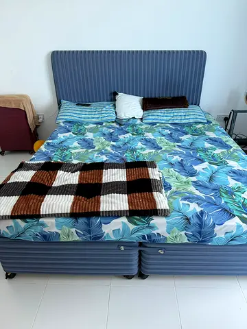 Blue Upholstered Bed Set with Vertical Tufted Headboard with Storage and Mattress