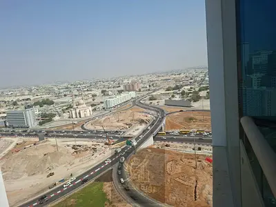 For rent in Al Taawun Sharjah, brand new 3 bedroom apartment with central AC, balcony, built-in war