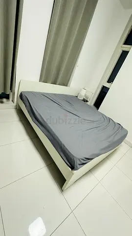 IKEA Minimalist white double bed frame with Mattress Free - good condition
