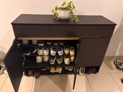 Wooden shoe cabinet with storage - 22 pairs