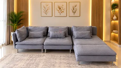 Modern Light Grey L-Shaped Sectional Sofa with Chaise