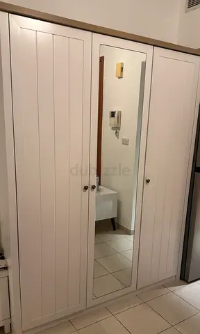 White 3-Door Wardrobe with Full-Length Mirror