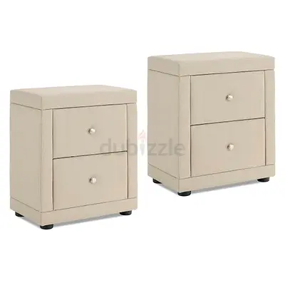Brand new velvet Pair of Beige Upholstered Nightstands with 2 Drawers