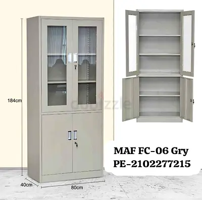 Metal Office Storage Cabinet with Glass Upper Doors and Lockable Lower Doors