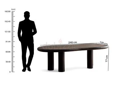 Solid Wood Dining Table - Dark Finish (240cm)