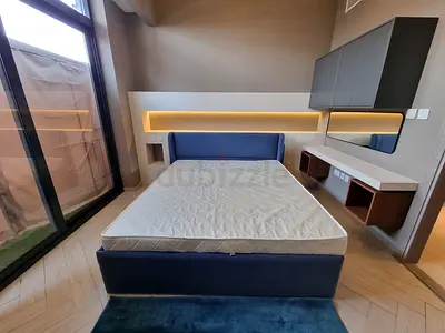 Upholstered Fabric Queen Size Bed