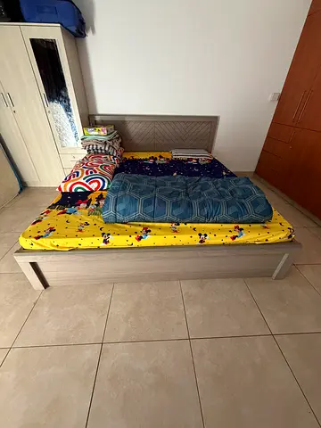 Single Wooden Bed with Headboard - Light Grey Finish