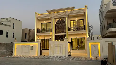 Elegant classic villa in Al Alia, Ajman | 5 master bedrooms | Two floors and a roof terrace | Large yard | Price includes AC, electricity, and water.