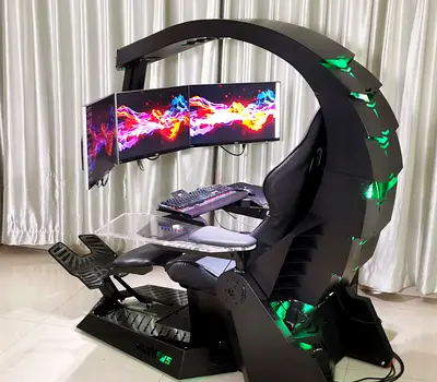 Ergonomic Full Gaming Cockpit with Triple Monitor Setup