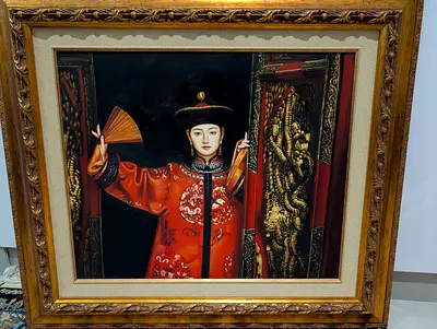 Original Signed Chinese Imperial Oil Painting - Lady in Qing Imperial Robe