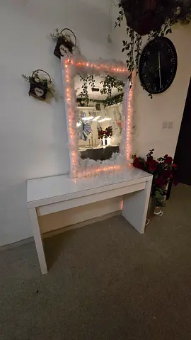 White dressing table/vanity with mirror and lights - good condition