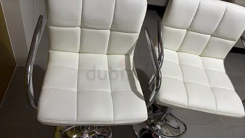 Set of 2 White Faux Leather Dining Chairs with Chrome Arms