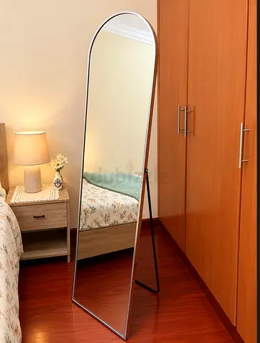 Full-Length Freestanding Arch Mirror with Metal Frame