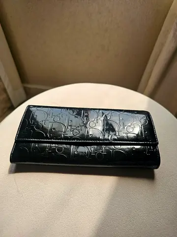 DIOR black glossy embossed long women's wallet