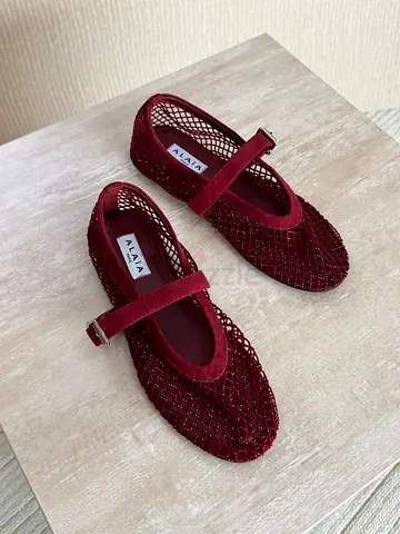 Alaïa burgundy mesh Mary Jane flats, size unknown, gently used