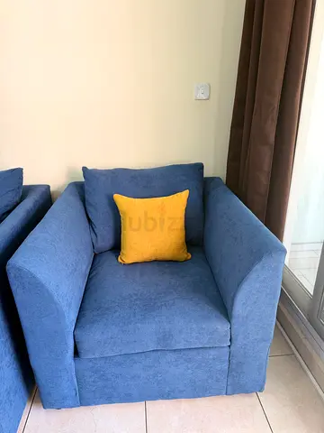 Blue Fabric Armchair with Cushion - Good Condition