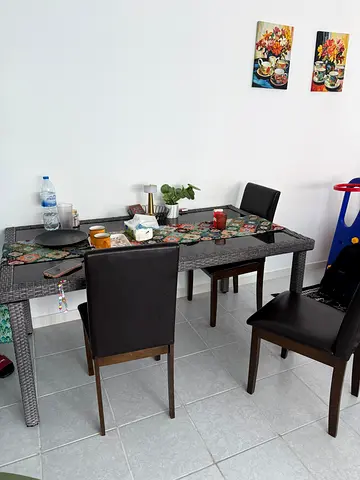 Glass Top Rattan Style Dining Table with Four Chairs
