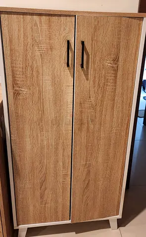 Compact 2-Door Wooden Storage Cabinet - Oak Finish